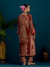 Dull Pink velvet notched neck kurta and pant set