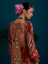 Dull Pink Velvet notched neck kurta