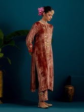 Dull Pink Velvet notched neck kurta