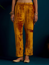 Mustard Orange velvet notched neck kurta and pant set
