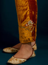 Mustard Orange velvet notched neck kurta and pant set