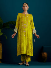 Lime Green velvet notched neck kurta and pant set