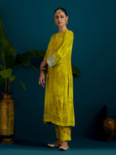 Lime Green velvet notched neck kurta and pant set