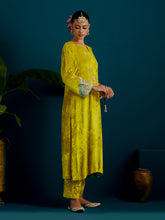 Lime Green velvet notched neck kurta and pant set
