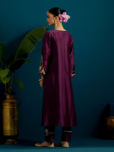 Purple notched neck long yoke kurta and pant set