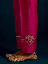 Fuchsia notched neck long yoke kurta and pant set