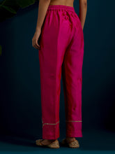 Fuchsia notched neck long yoke kurta and pant set