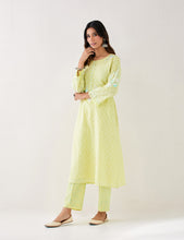 Yellow embroidered kurta with plackett