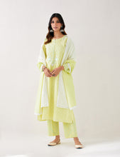 Yellow embroidered kurta with plackett