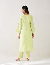 Yellow embroidered kurta with plackett