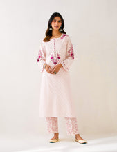 Light Pink embroidered kurta with plackett