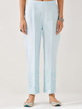Light Blue palazzo with embroidered hem