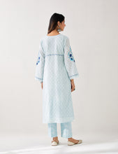 Light Blue embroidered kurta with plackett