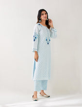 Light Blue embroidered kurta with plackett