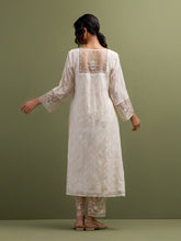 Ivory V neck Mul Chanderi Kurta and pant set with dupatta