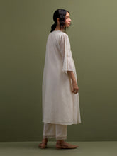 Ivory Mul Chanderi gather Kurta, pant and dupatta set with cotton sleeveless inner kurta