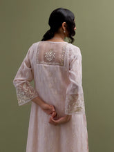 Pink V neck Mul Chanderi Kurta and pant set