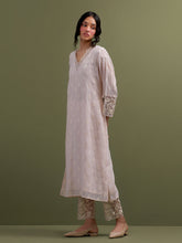 Pink V neck Mul Chanderi Kurta and pant set