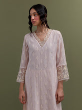 Pink V neck Mul Chanderi Kurta and pant set