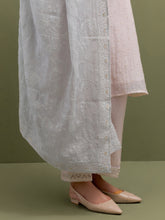 Pink Mul Chanderi high low Kurta,pant and dupatta set