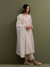 Pink Mul Chanderi gather Kurta, pant and dupatta set with cotton sleeveless inner kurta