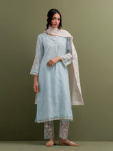 Blue Mul Chanderi Kurta and pant set with dupatta