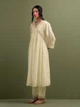 Yellow Mul Chanderi gather Kurta and pant set