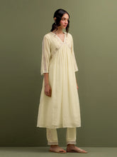 Yellow Mul Chanderi gather Kurta and pant set