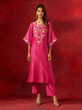 Fuchsia embroidered yoke kurta set