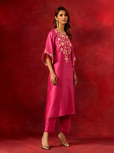 Fuchsia embroidered yoke kurta set