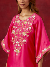 Fuchsia embroidered yoke kurta set
