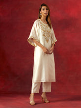 Off white embroidered yoke kurta set