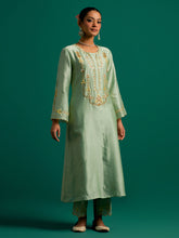Green embroidered yoke kurta