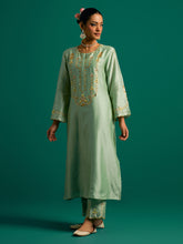 Green embroidered yoke kurta