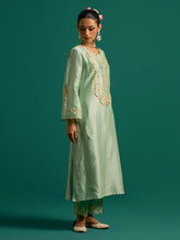 Green embroidered yoke kurta