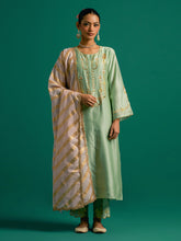Green embroidered yoke kurta