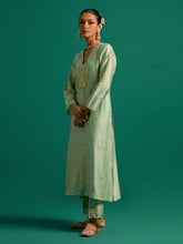 Green V neck kurta