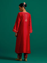 Red embroidered yoke kurta