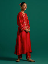 Red embroidered yoke kurta