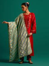 Red embroidered yoke kurta