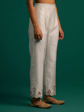 Off White hand embroidered silk chanderi kurta and pant Set with dark pink chanderi dupatta