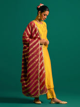 Yellow embroidered yoke kurta