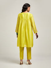 Short embroidered yoke kurta with gathers and pant
