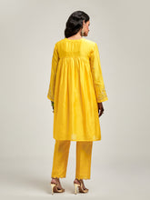 Short embroidered yoke kurta with gathers and pant