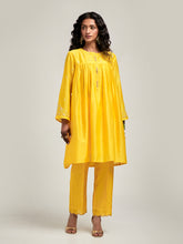Short embroidered yoke kurta with gathers