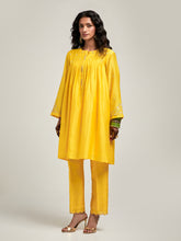 Short embroidered yoke kurta with gathers