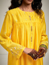 Short embroidered yoke kurta with gathers
