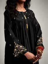 Short embroidered yoke kurta with gathers and pant