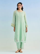 Green golden striped sleeves kurta with pant and dupatta