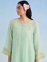 Green golden striped sleeves kurta with pant